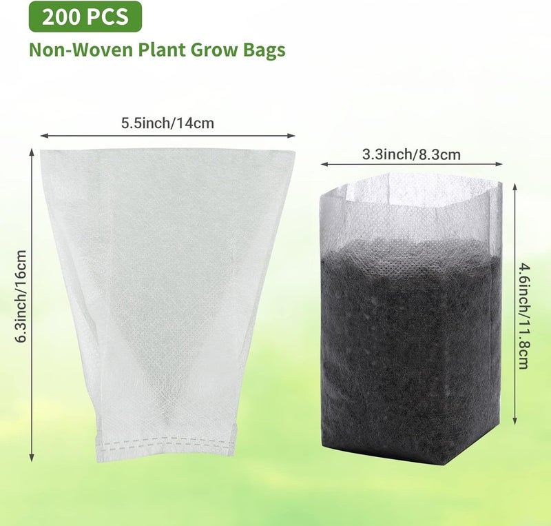 GREANER 200 قطعة أكياس مشاتل، 5.5"x6.3" أكياس شتلات من قماش غير منسوج قابلة للتحلل للاستخدام في الحدائق المنزلية، الأشجار، الزهور، الخضروات، أواني المشاتل لزراعة النباتات. - Image 3